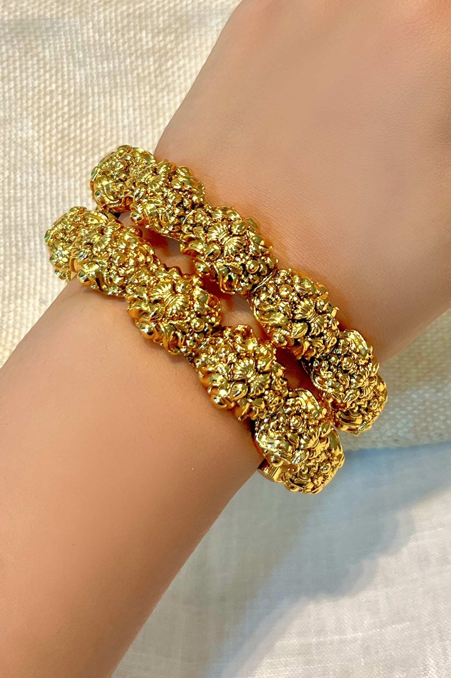 Gold Finish Carved Temple Bangle Set 