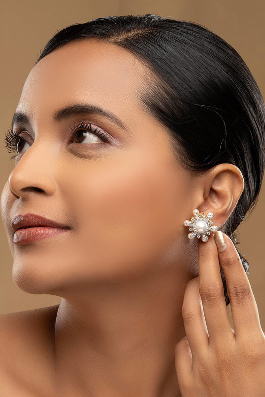 925 Silver Plumeria Pearl Earrings 