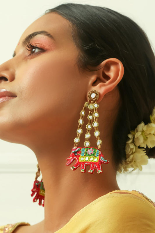 Haathi Hand Embroiderd Earrings 