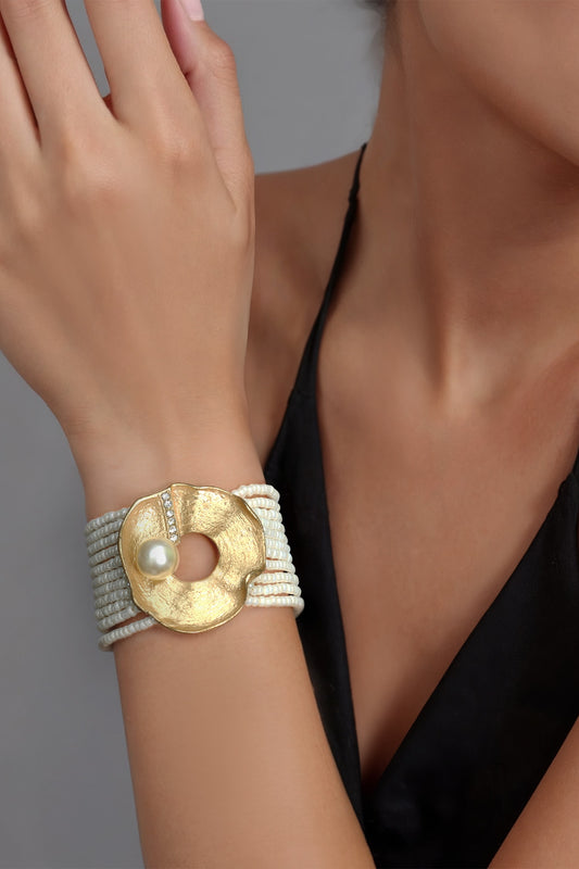 Faux Pearl Gold Finish Bracelet 