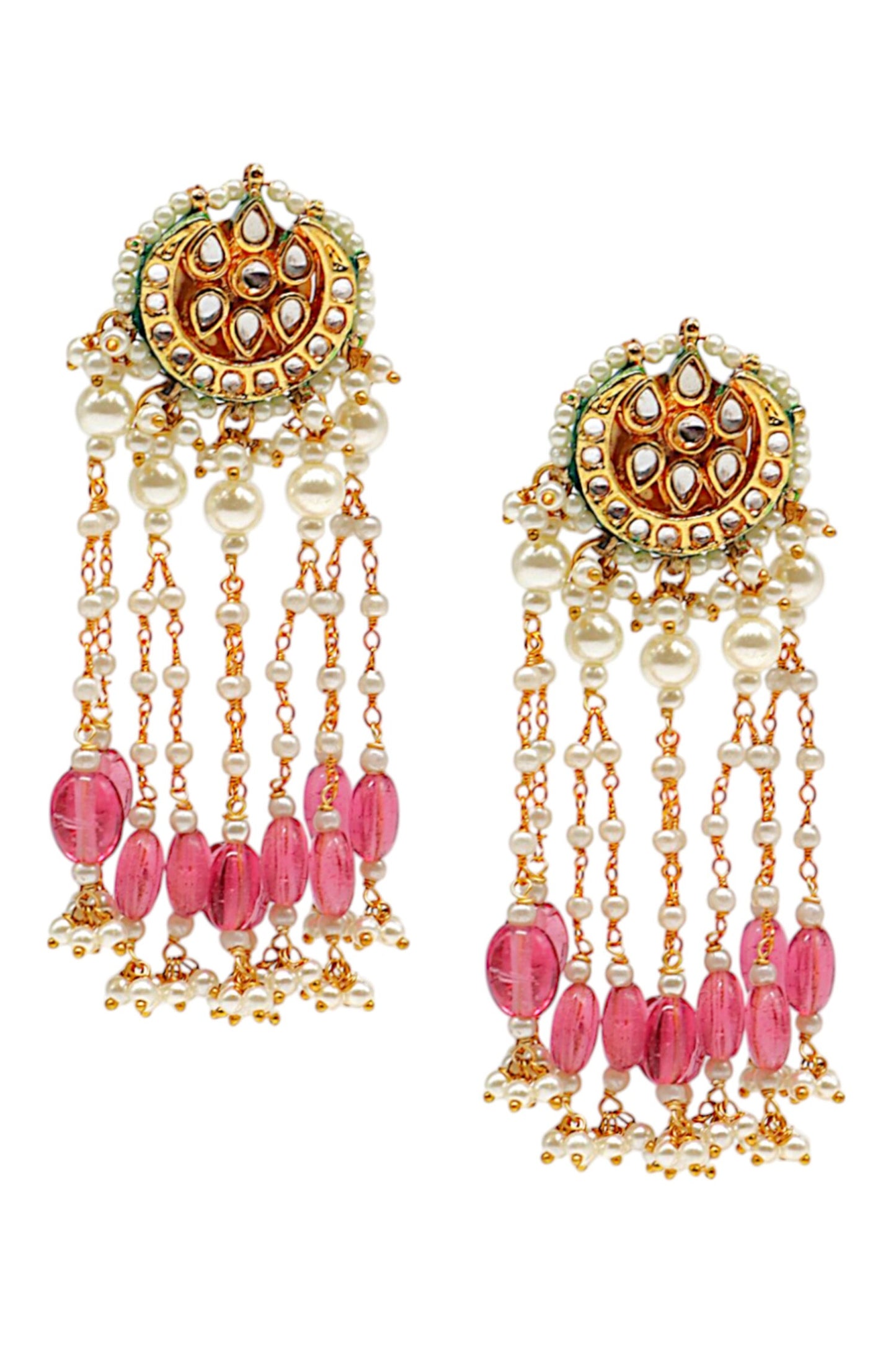 Ruby Pink Imitation Kundan Earrings 