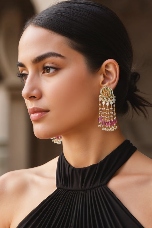 Ruby Pink Imitation Kundan Earrings 