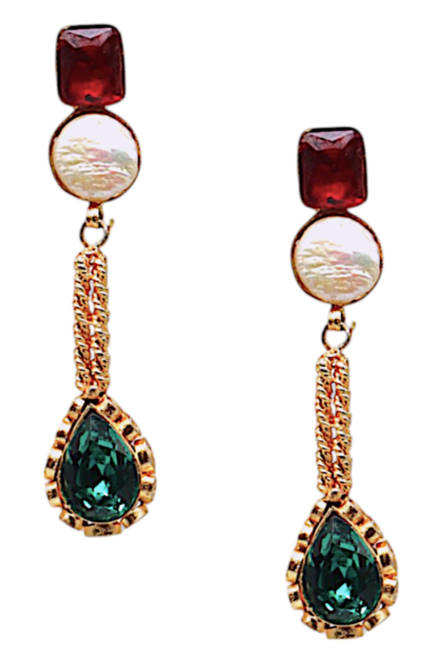 Ruby Red Gold Finish Earrings 