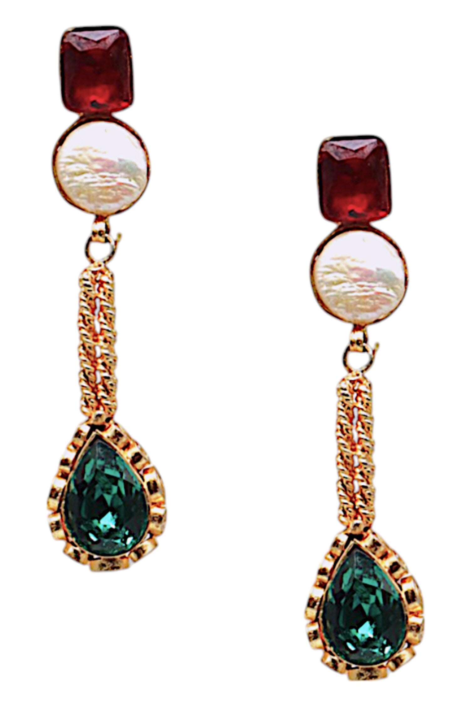 Ruby Red Gold Finish Earrings 