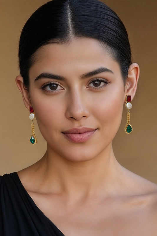 Ruby Red Gold Finish Earrings 