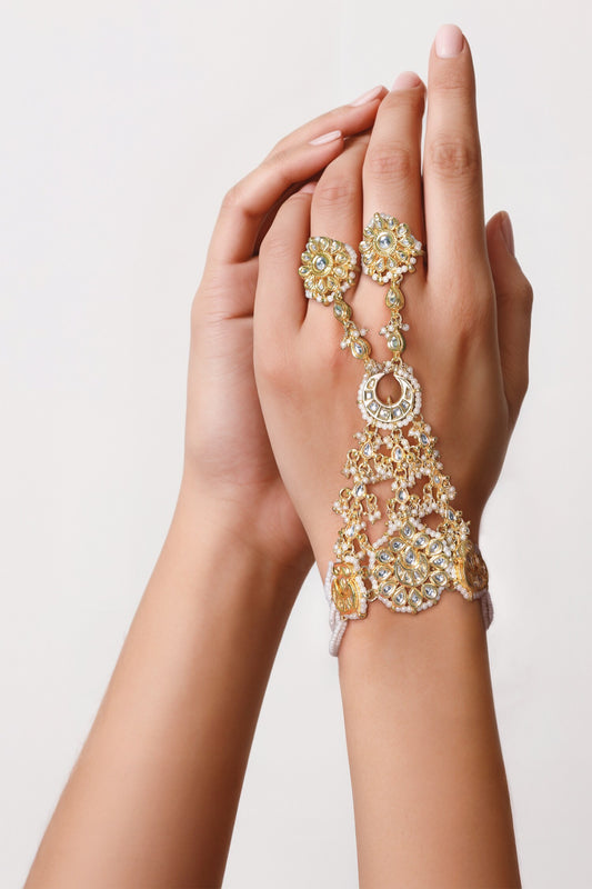 Gold Finish Imitation Kundan Haathphool 