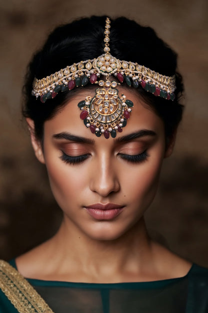Gold Finish Imitation Kundan Mathapatti 