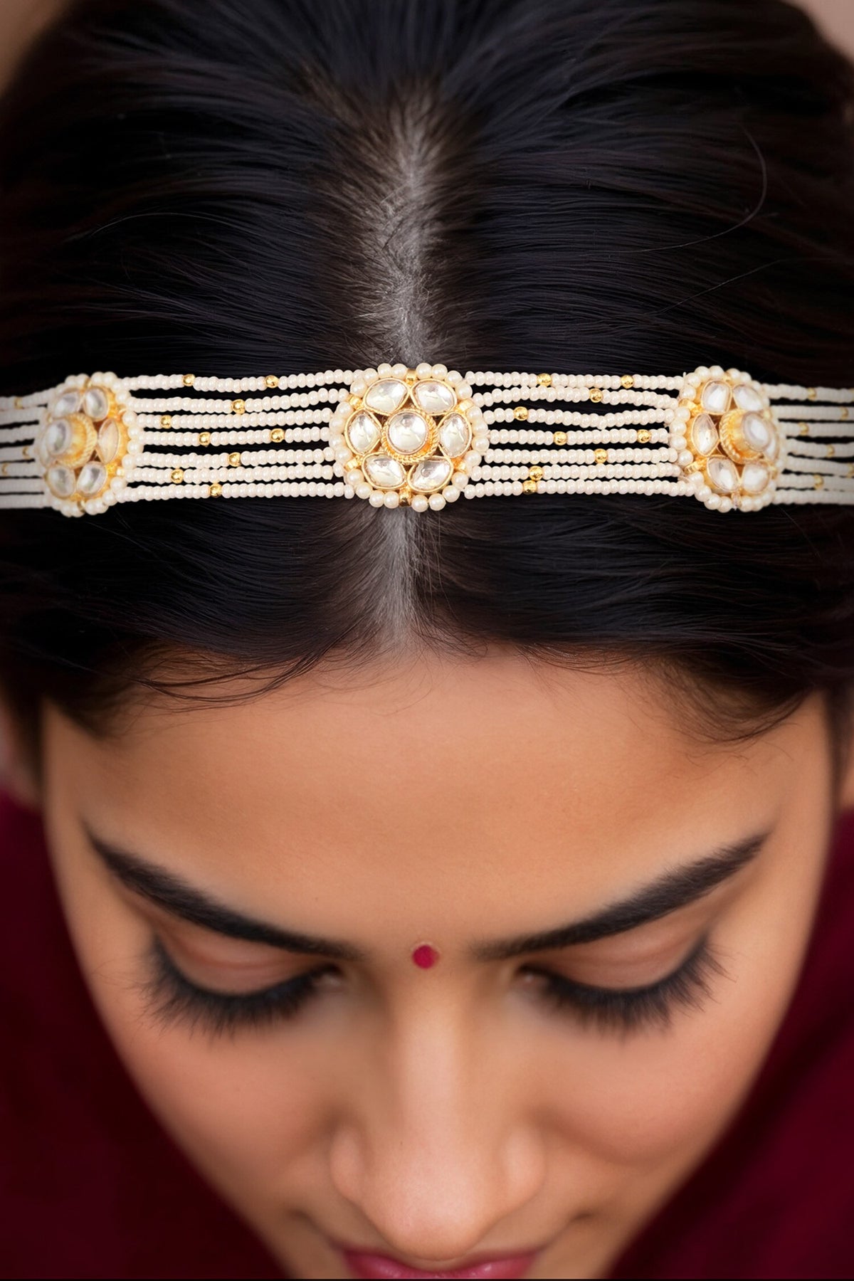 Gold Finish Imitation Kundan Mathapatti 