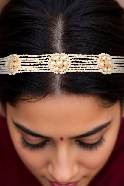Gold Finish Imitation Kundan Mathapatti 