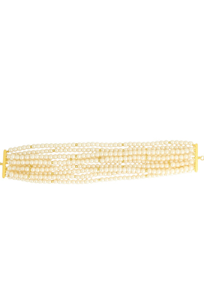 Gold Finish Glass Pearl Choker 