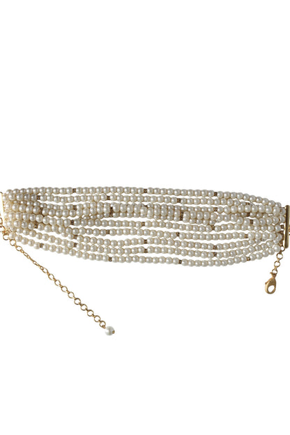 Gold Finish Glass Pearl Choker 
