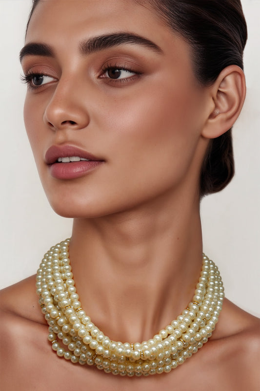 Gold Finish Glass Pearl Choker 