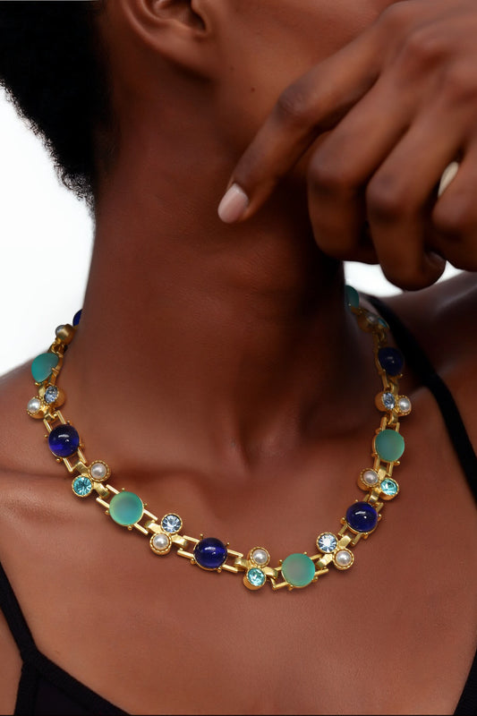 Gold Finish Semi Precious Stone Necklace 