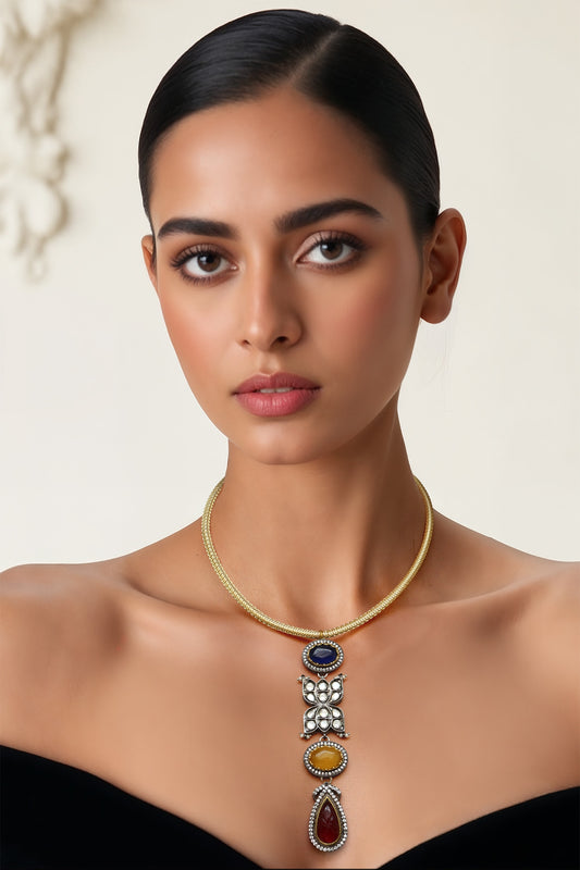 Two Tone Finish Imitation Polki Necklace 