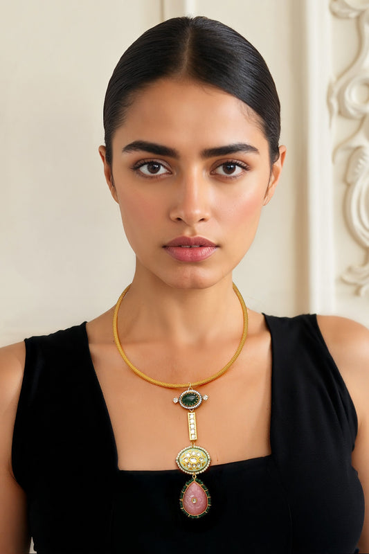 Gold Finish Imitation Kundan Necklace 
