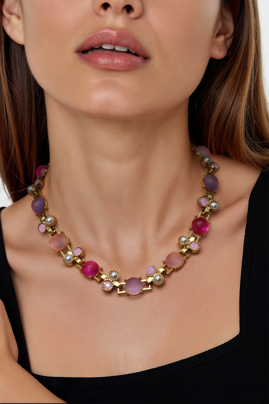 Gold Finish Semi Precious Stone Necklace 