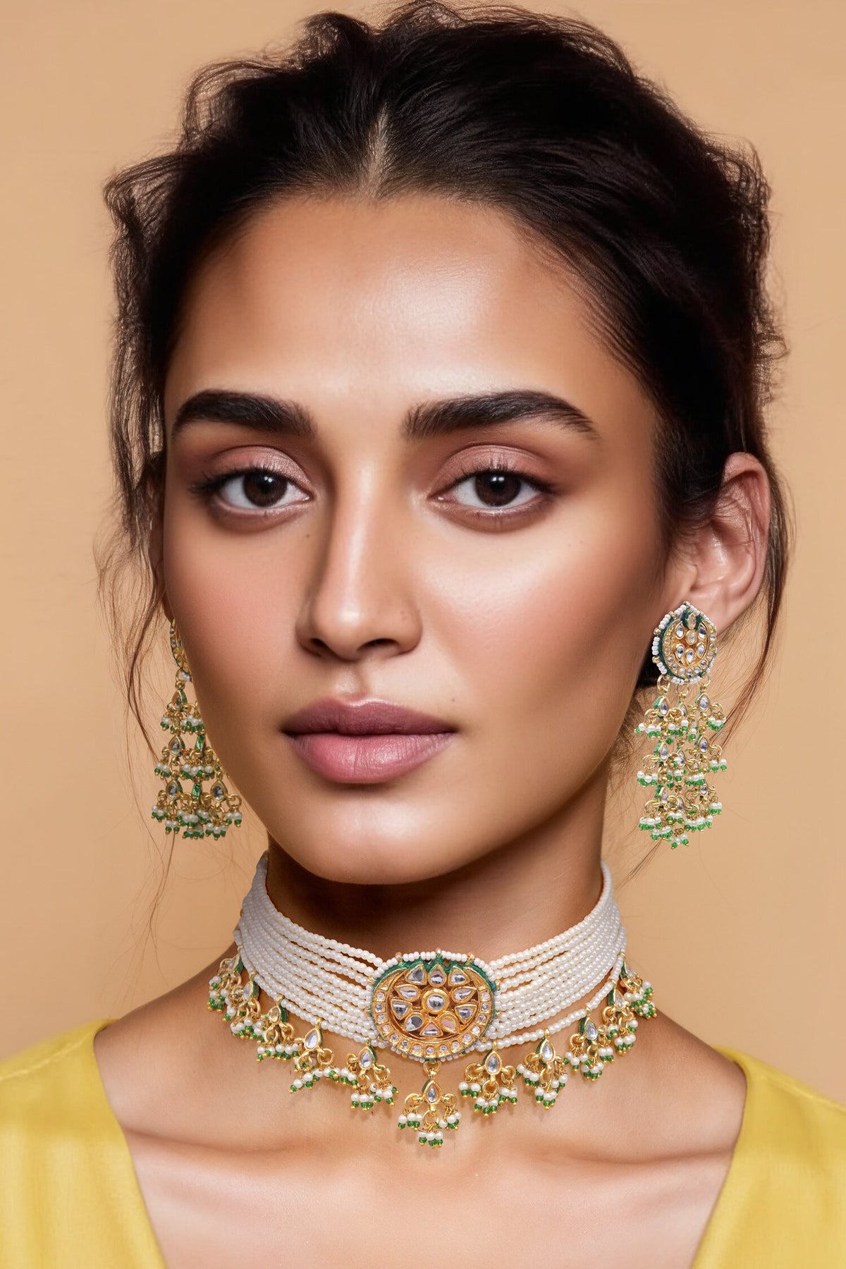 Gold Finish Imitation Kundan Necklace Set 