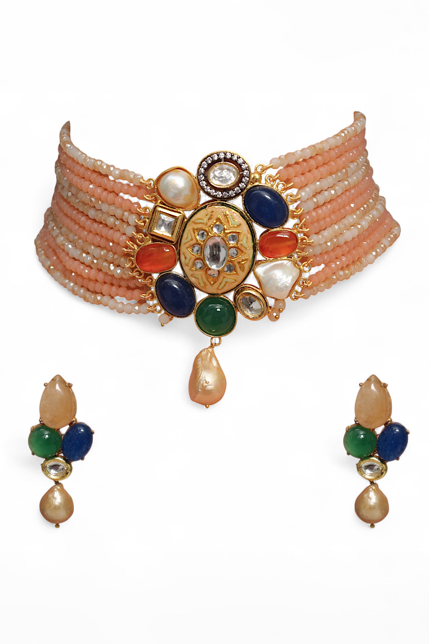 Gold Finish Semi Precious Stone Jewelry Set 