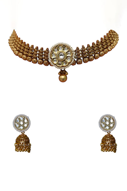 Gold Finish Imitation Polki Necklace Set 