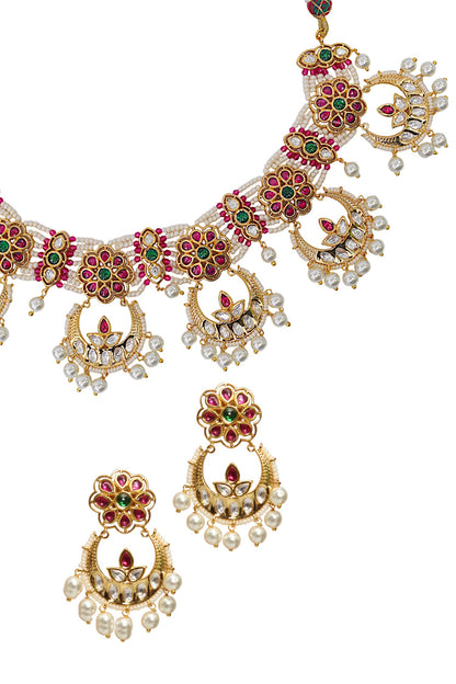Gold Finish Imitation Polki Necklace Set 