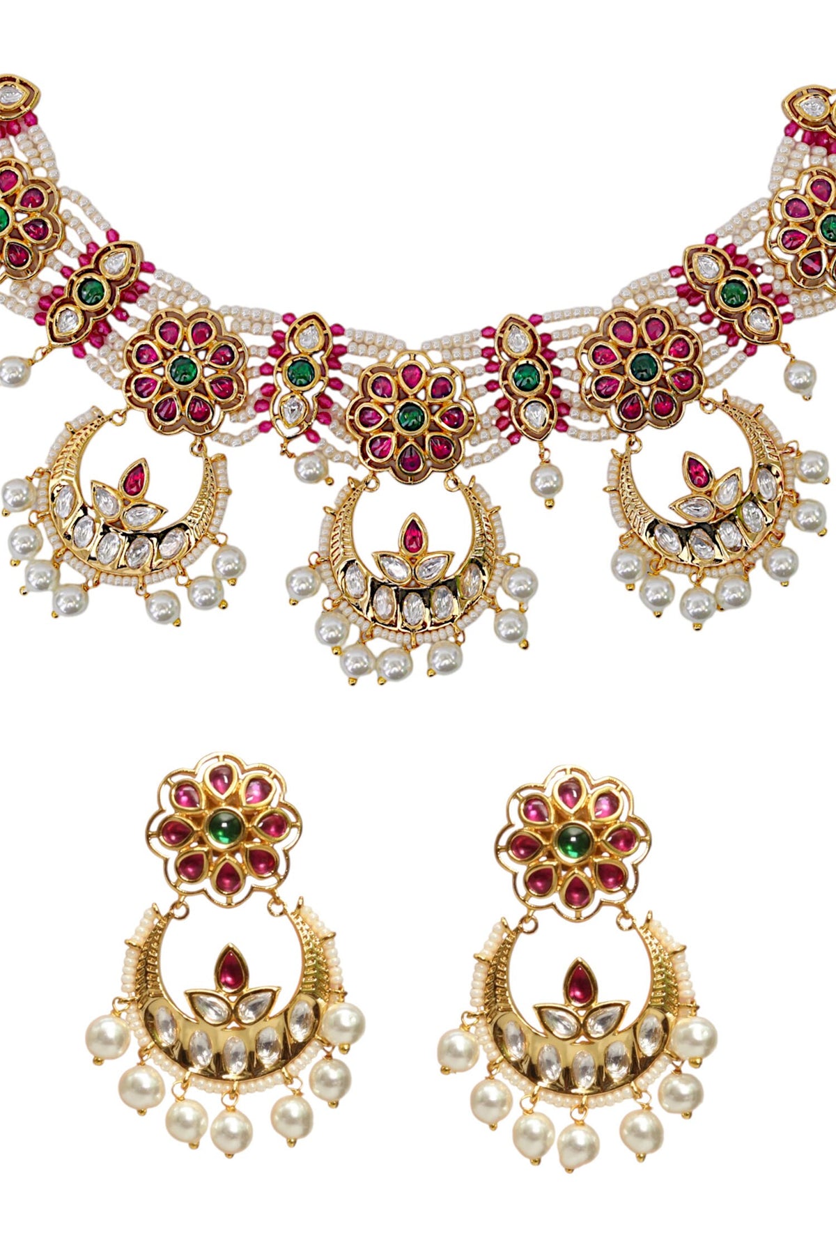 Gold Finish Imitation Polki Necklace Set 