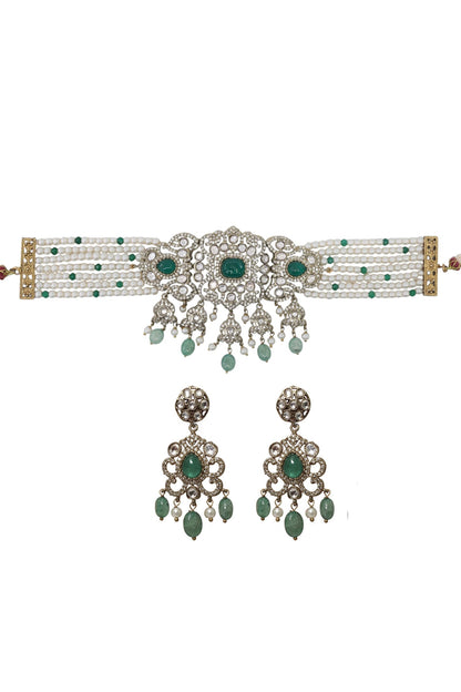 Gold Finish Choker & Earrings Set 