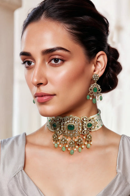 Gold Finish Choker & Earrings Set 