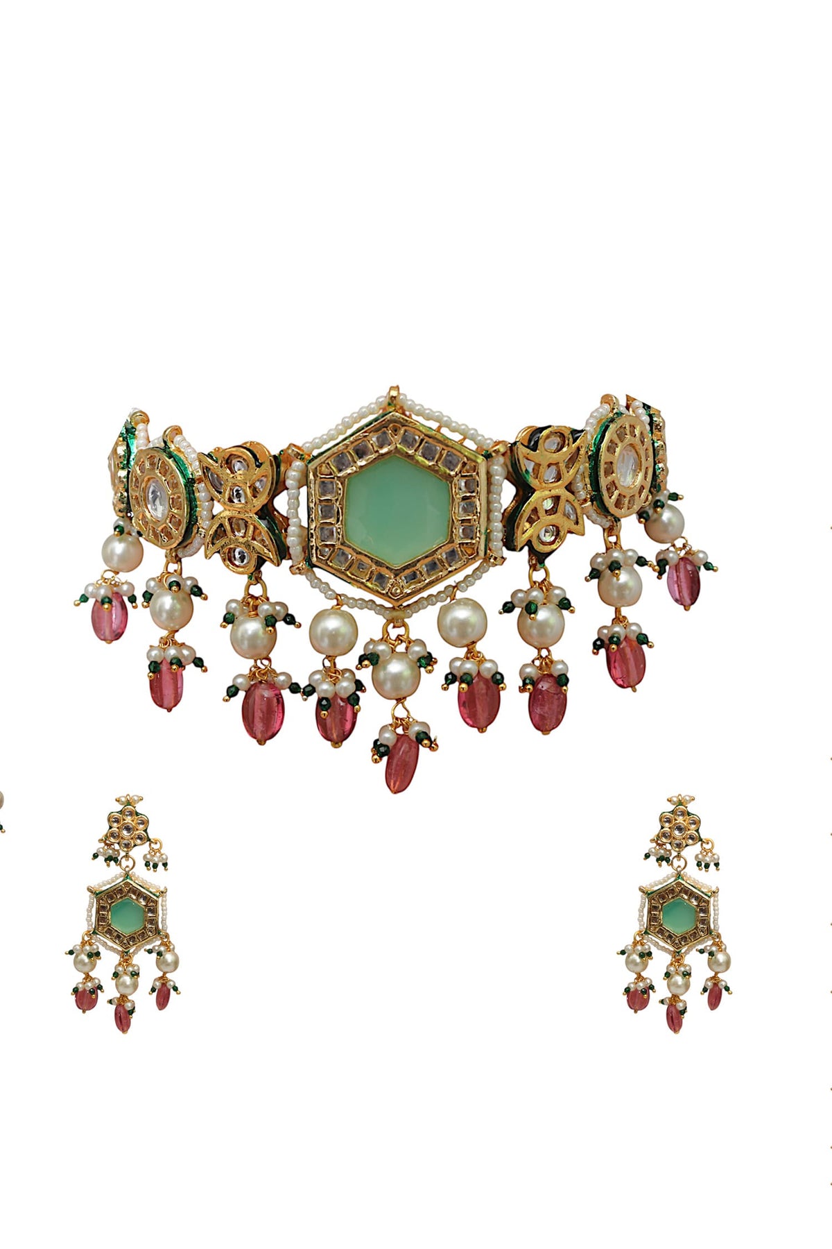 Gold Finish Kundan Necklace Set 