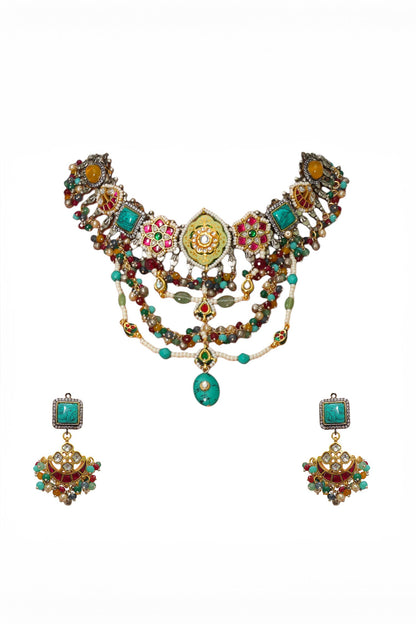 Antique Silver Finish Necklace Set 