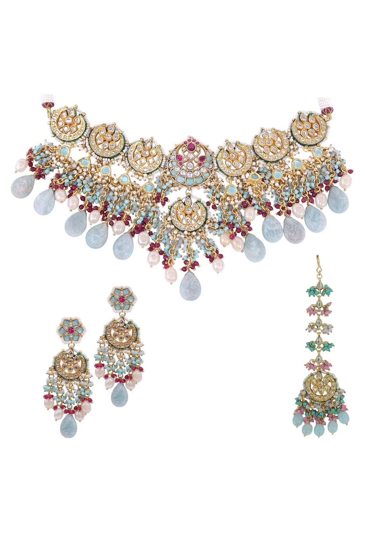 Gold Finish Aqua Necklace Set 
