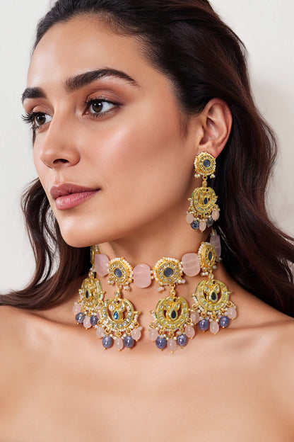Gold Finish Imitation Kundan Necklace Set 
