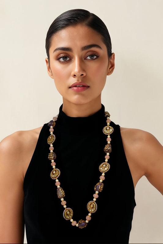 Gold Finish Semi Precious Stone Necklace 