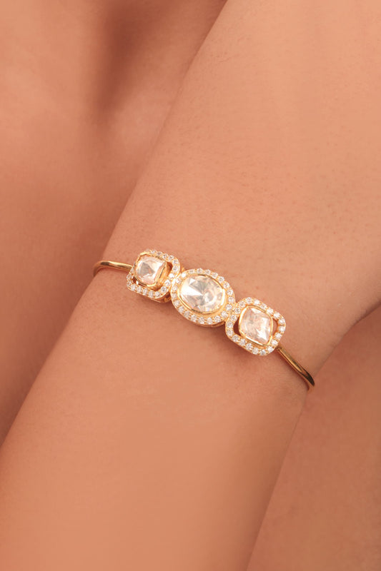 925 Silver Moissanite Polki Cuff Bracelet 