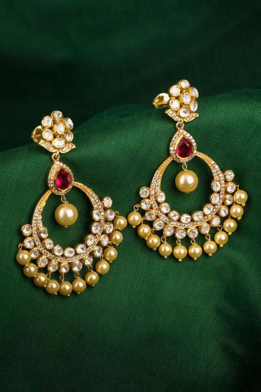 925 Silver Moissanite Polki Festive Chandbalis 