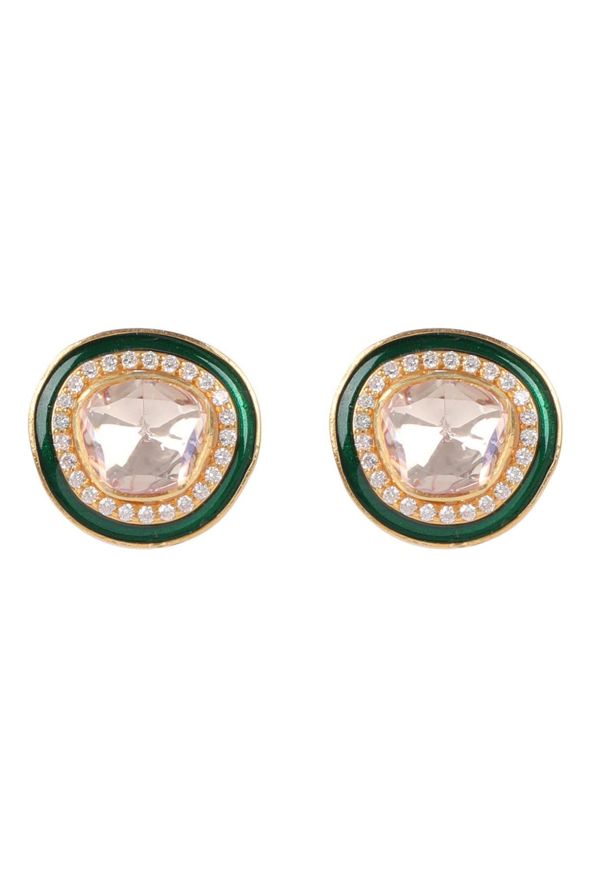 925 Silver Green Meena Moissanite Polki Earrings 