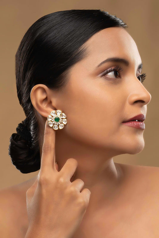 925 Silver Moissanite Polki Vijaya Earrings 