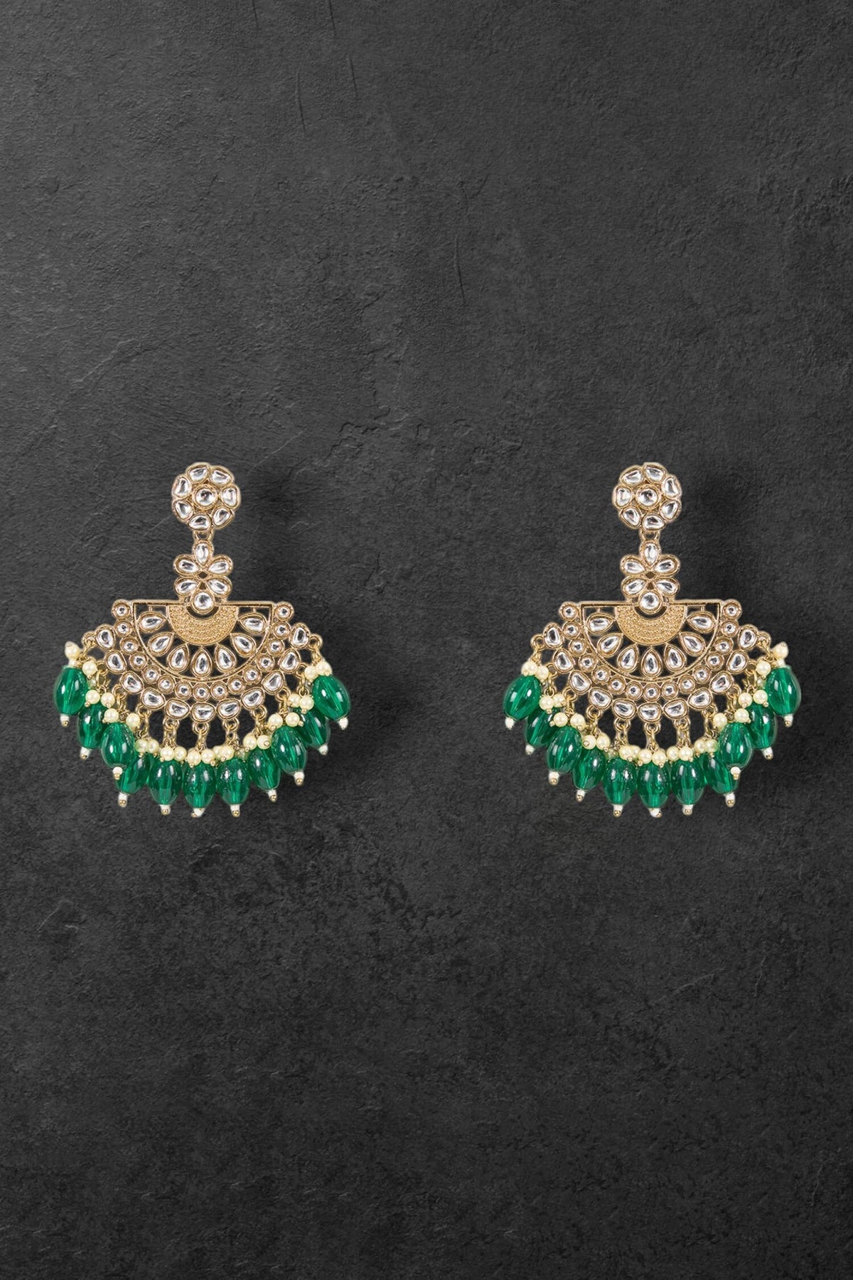 Green Gold Chandbali Earrings 