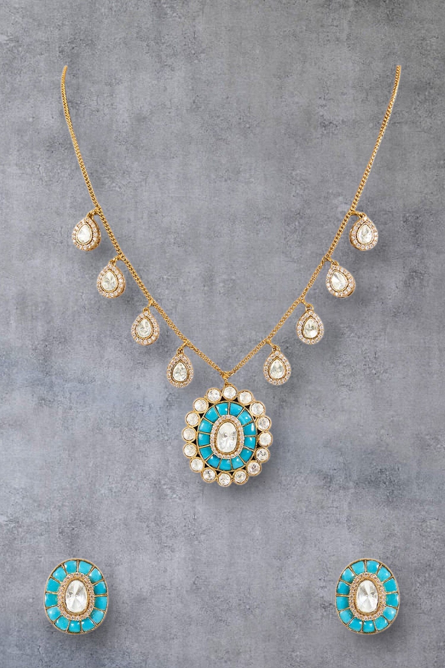 Turquoise Stone Necklace Set 