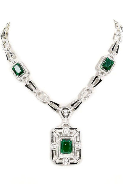 Emerald-Cut Green Gemstone Necklace Set 