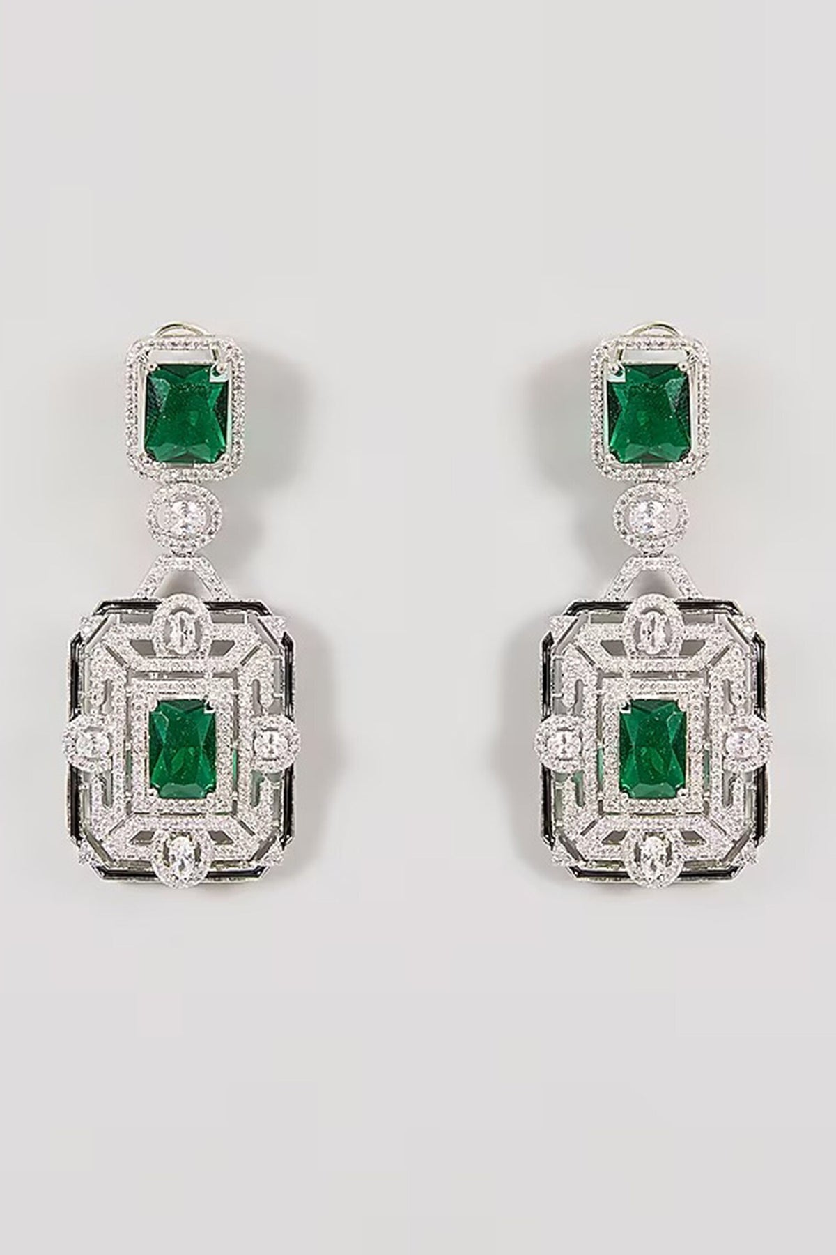 Emerald-Cut Green Gemstone Necklace Set 