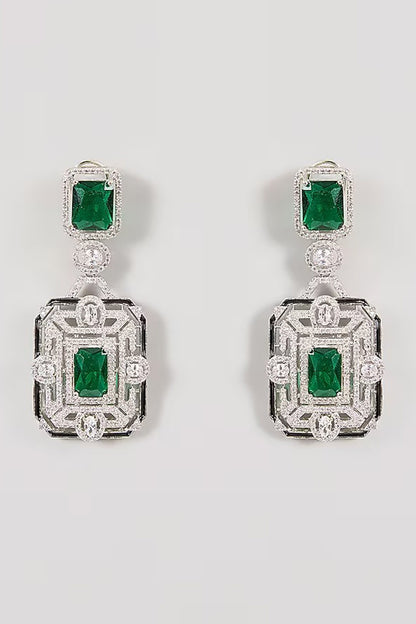 Emerald-Cut Green Gemstone Necklace Set 