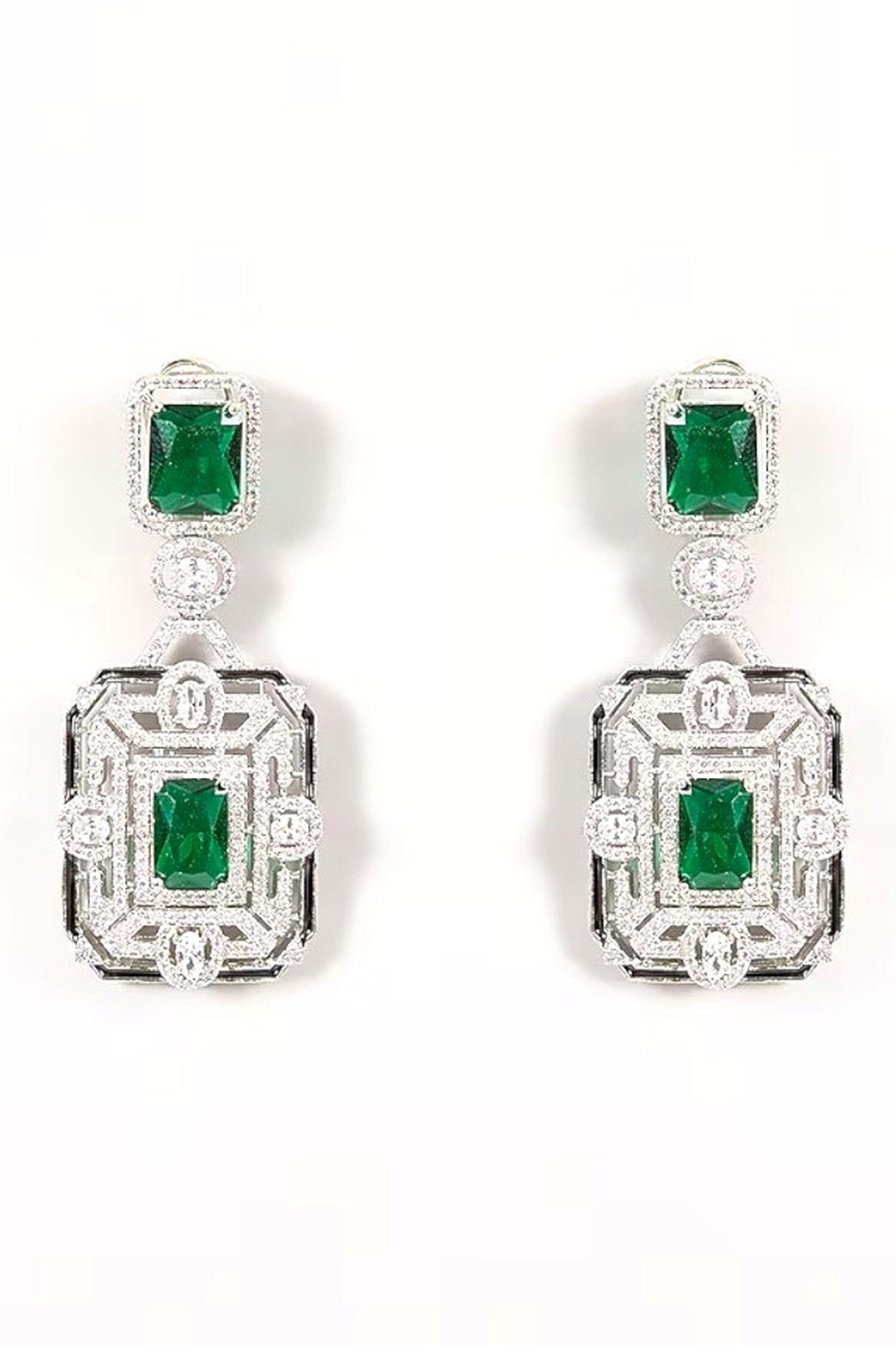 Emerald-Cut Green Gemstone Necklace Set 