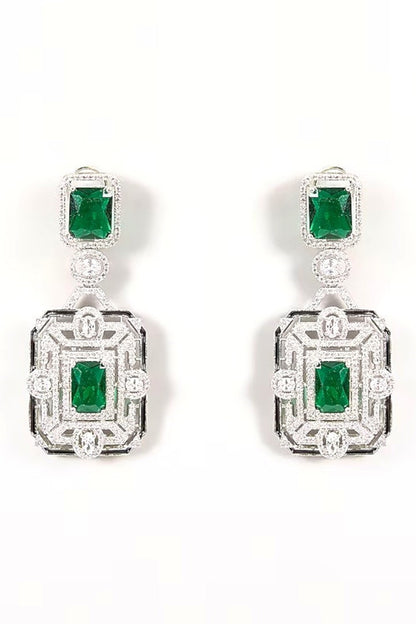Emerald-Cut Green Gemstone Necklace Set 