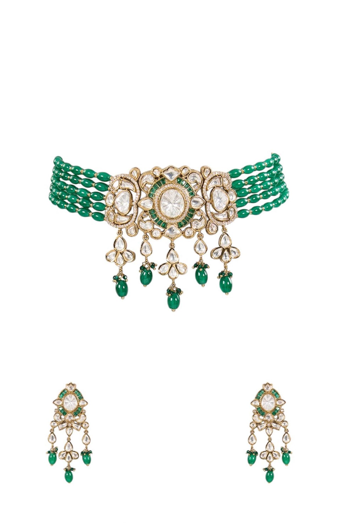Emerald Green Kundan Choker Necklace Set 