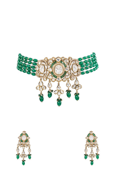 Emerald Green Kundan Choker Necklace Set 