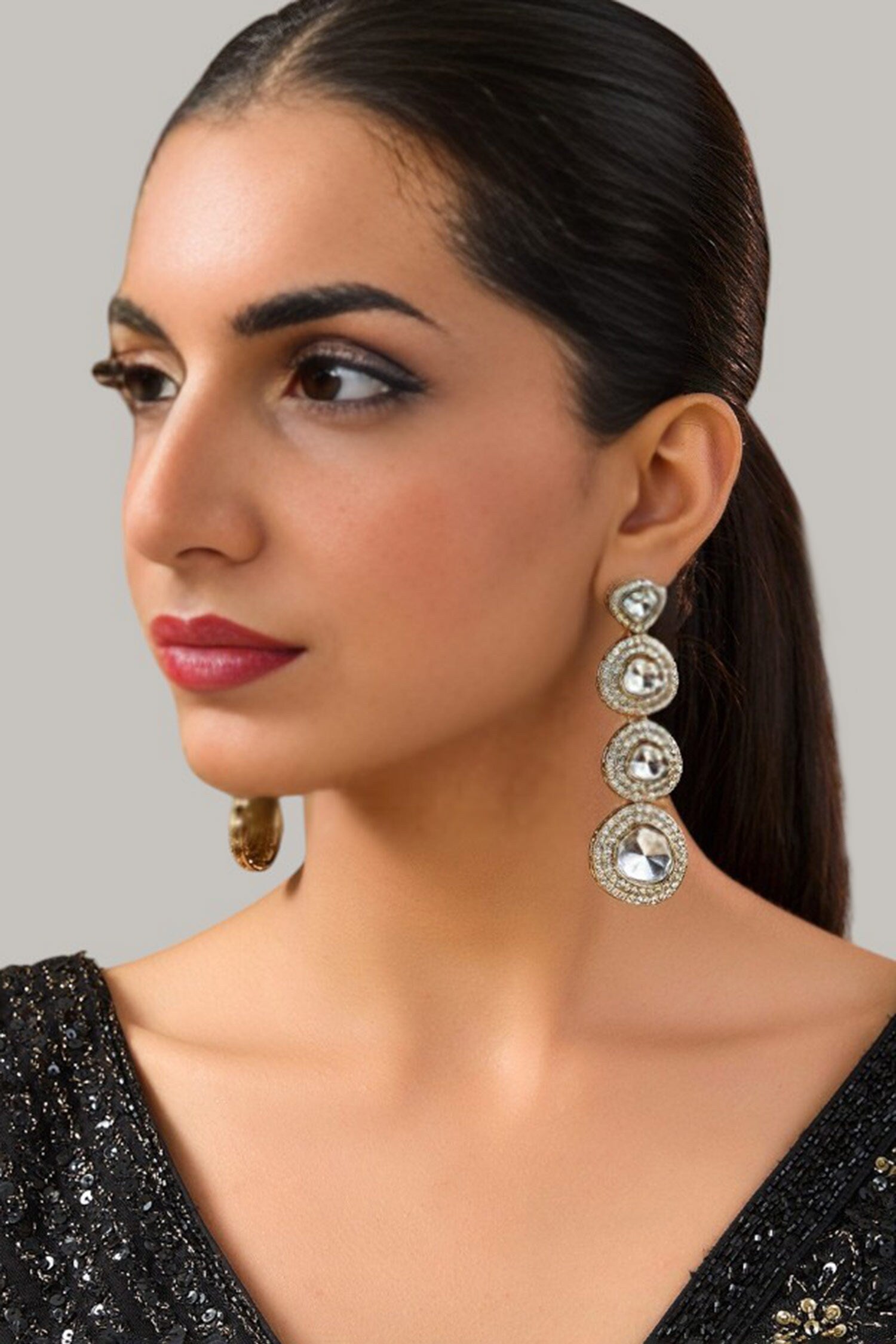 Kundan Mirror Drop Earrings 