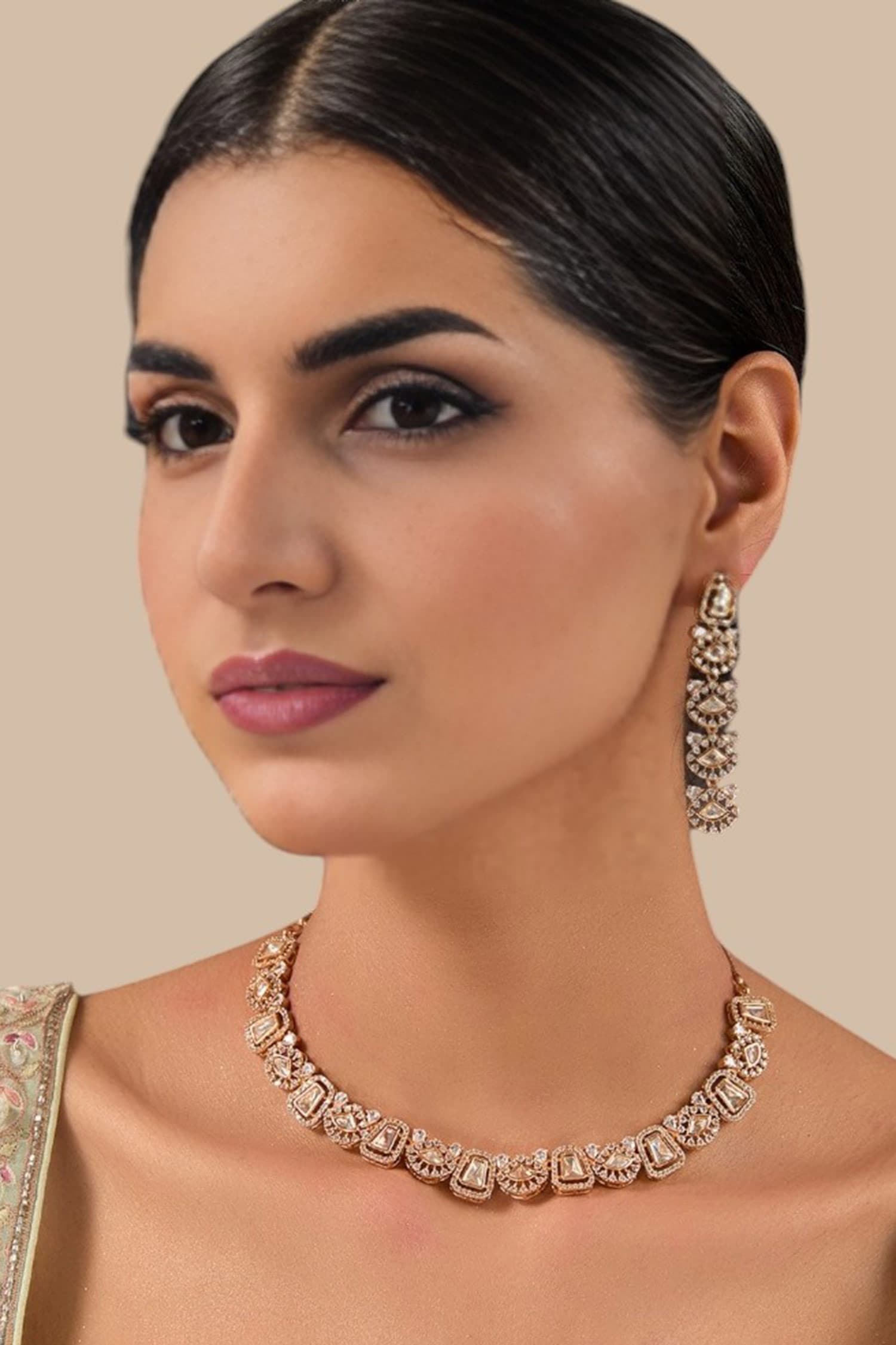 Diamond-Cut Stone Embellished Choker Set 