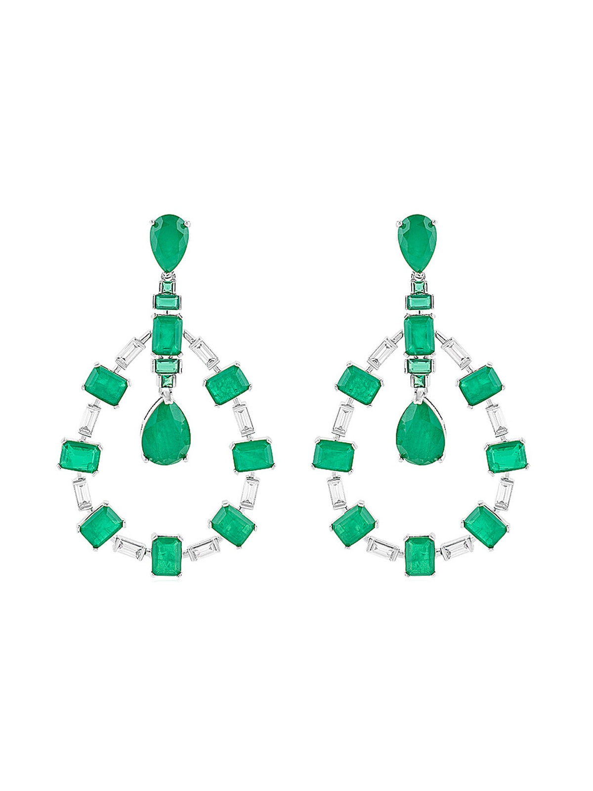 Emerald Luxe Rhodium Plated Dangler Earrings 