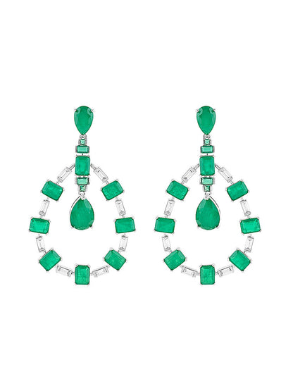 Emerald Luxe Rhodium Plated Dangler Earrings 