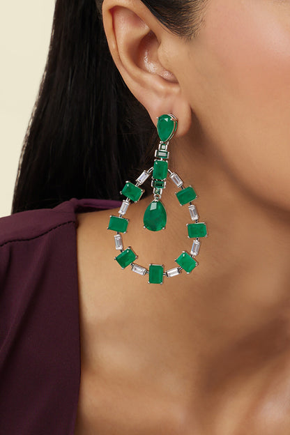 Emerald Luxe Rhodium Plated Dangler Earrings 